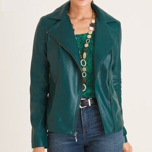 Chico's Green Faux-Leather Moto Jacket